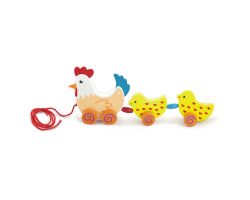 משחק מעודד הליכה תרנגול ואפרוחים צעצועי עץ VIGA